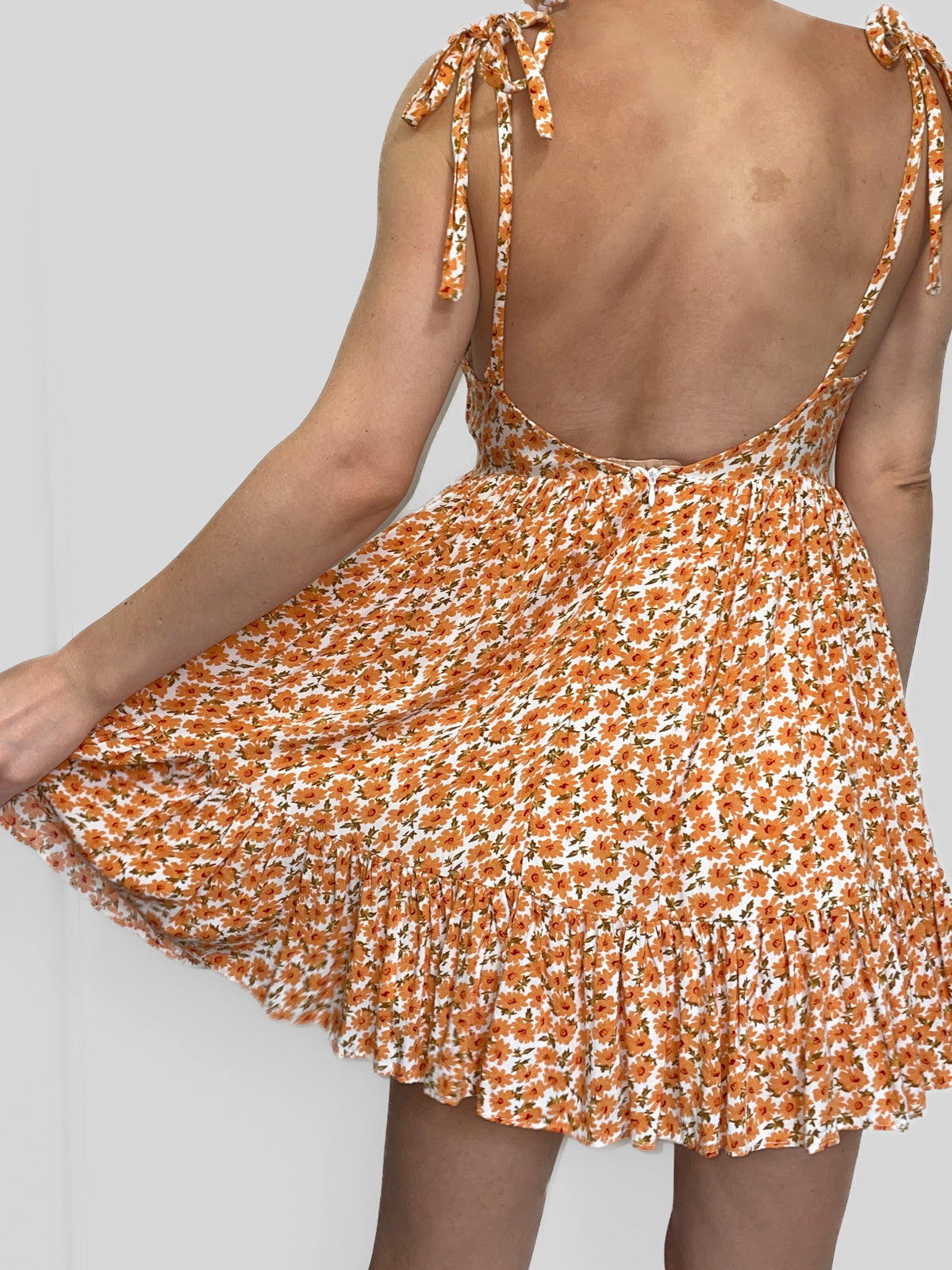 Orange Ditsy Floral Soft Babydoll Dress