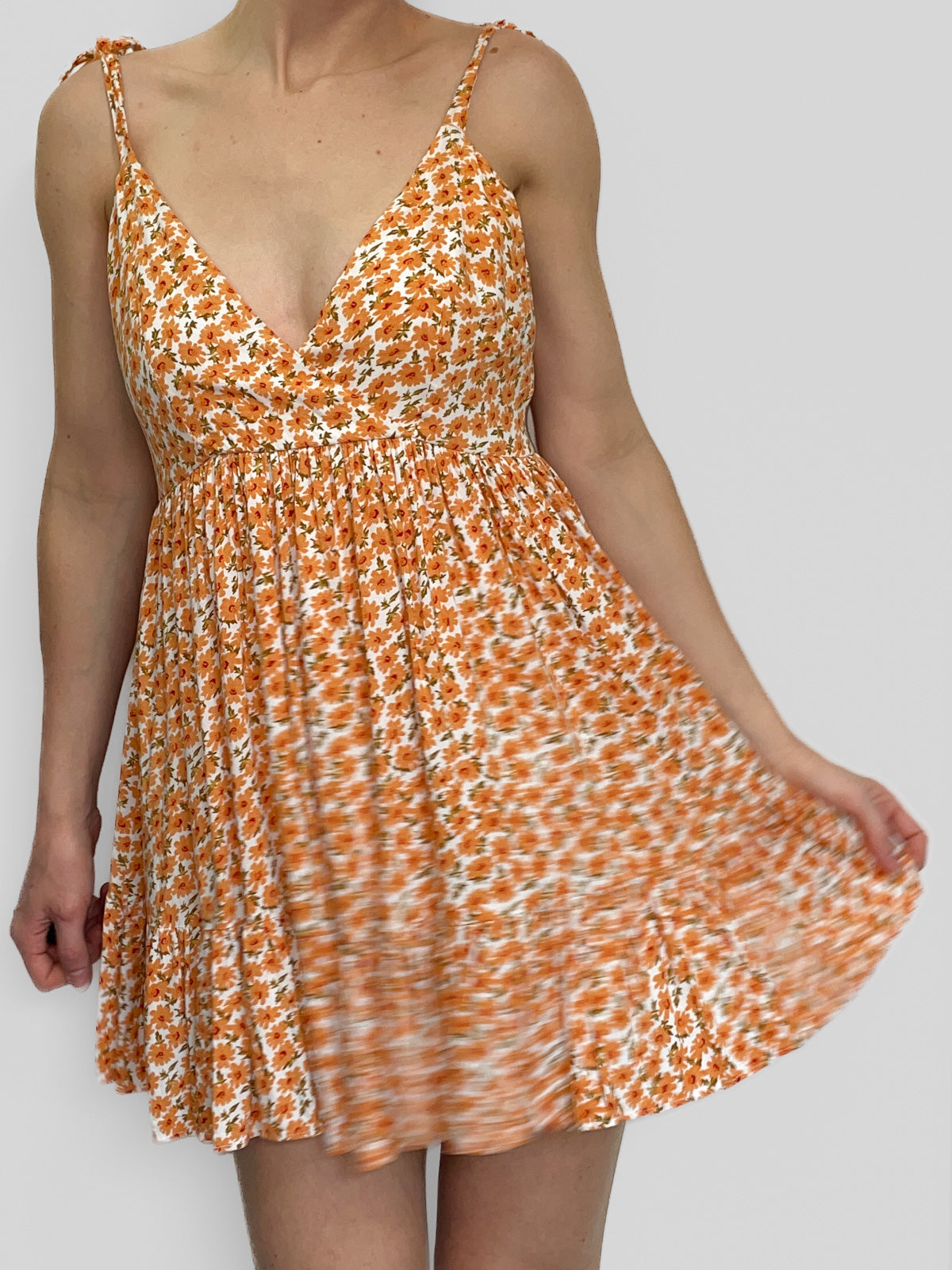 Orange Ditsy Floral Soft Babydoll Dress