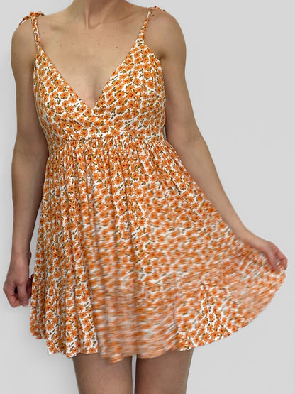 Orange Ditsy Floral Soft Babydoll Dress