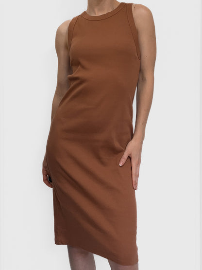 Organic Cotton Ribbed Tank Midi Dress in Warm Brown