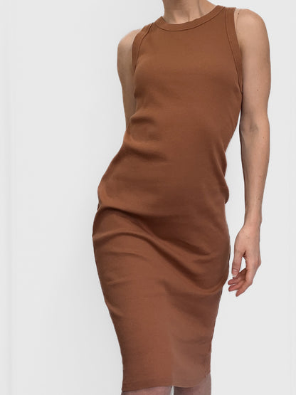 Organic Cotton Ribbed Tank Midi Dress in Warm Brown