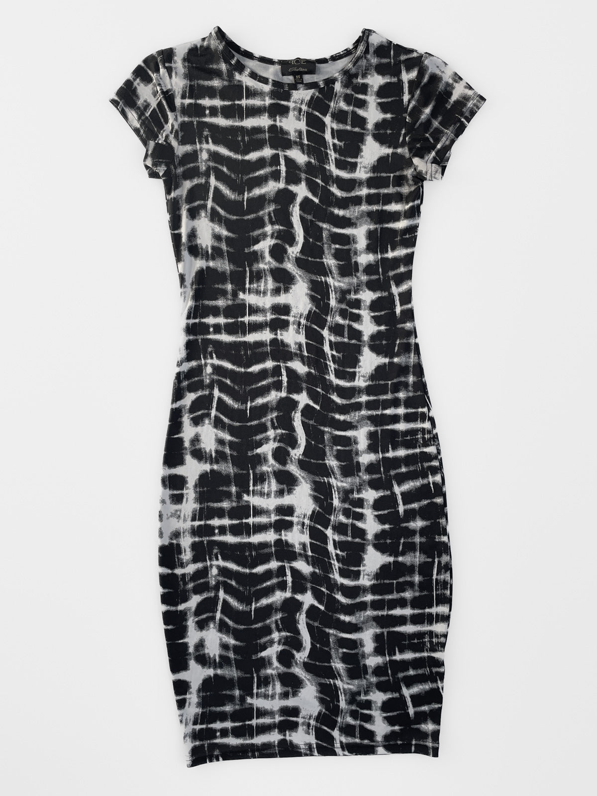 Stretch Jersey Bodycon Dress in Black & White Abstract