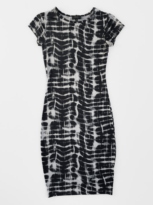 Stretch Jersey Bodycon Dress in Black & White Abstract