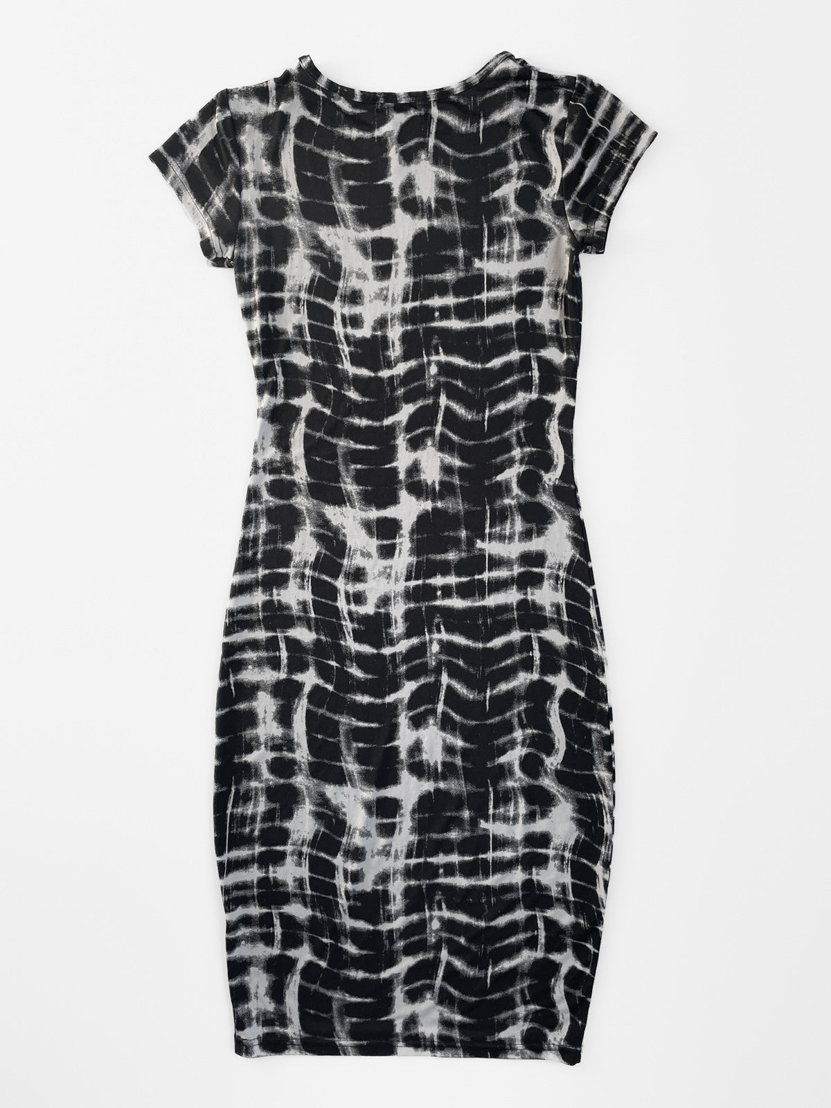 Stretch Jersey Bodycon Dress in Black & White Abstract