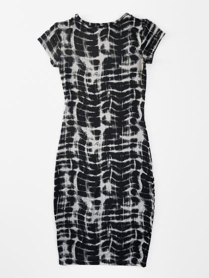 Stretch Jersey Bodycon Dress in Black & White Abstract