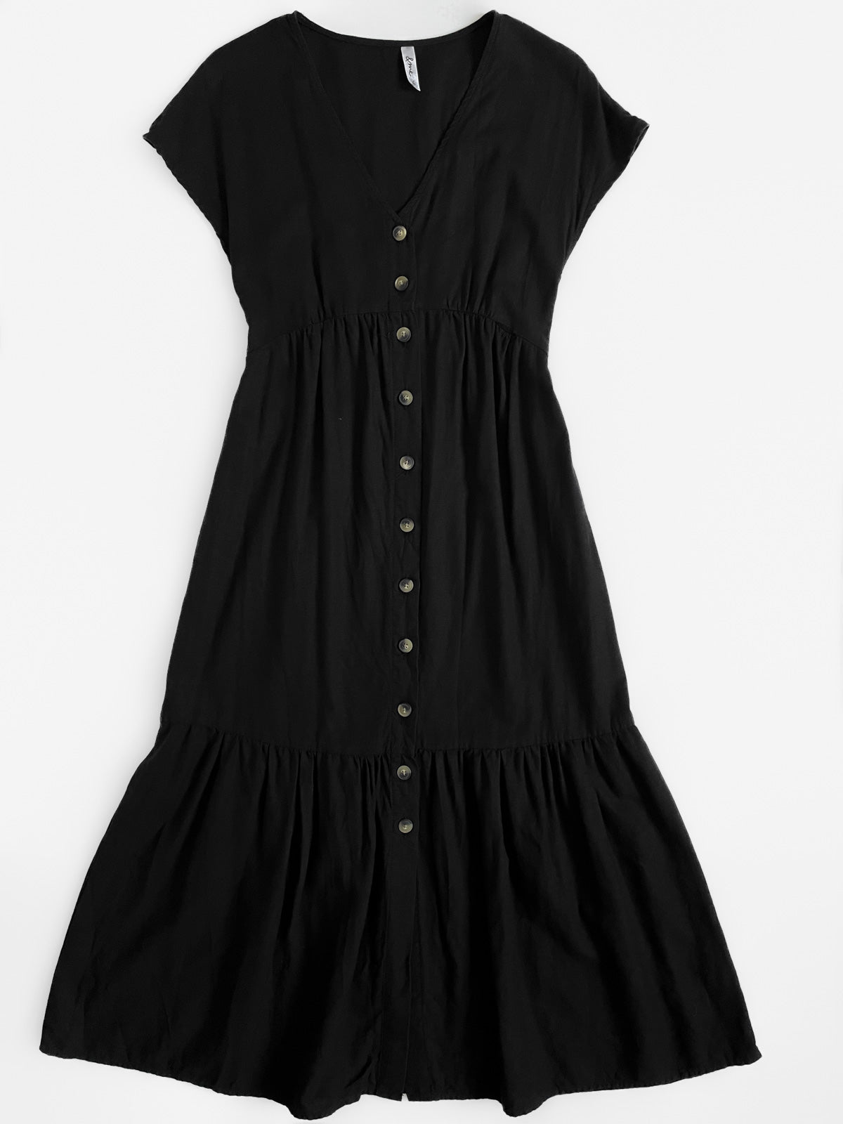 Black Linen Button Up Midi Dress
