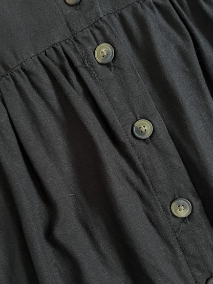 Black Linen Button Up Midi Dress