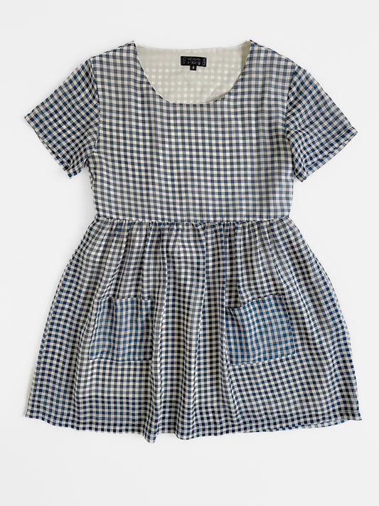 Navy & White Gingham Chiffon Babydoll Dress