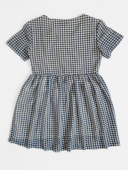 Navy & White Gingham Chiffon Babydoll Dress