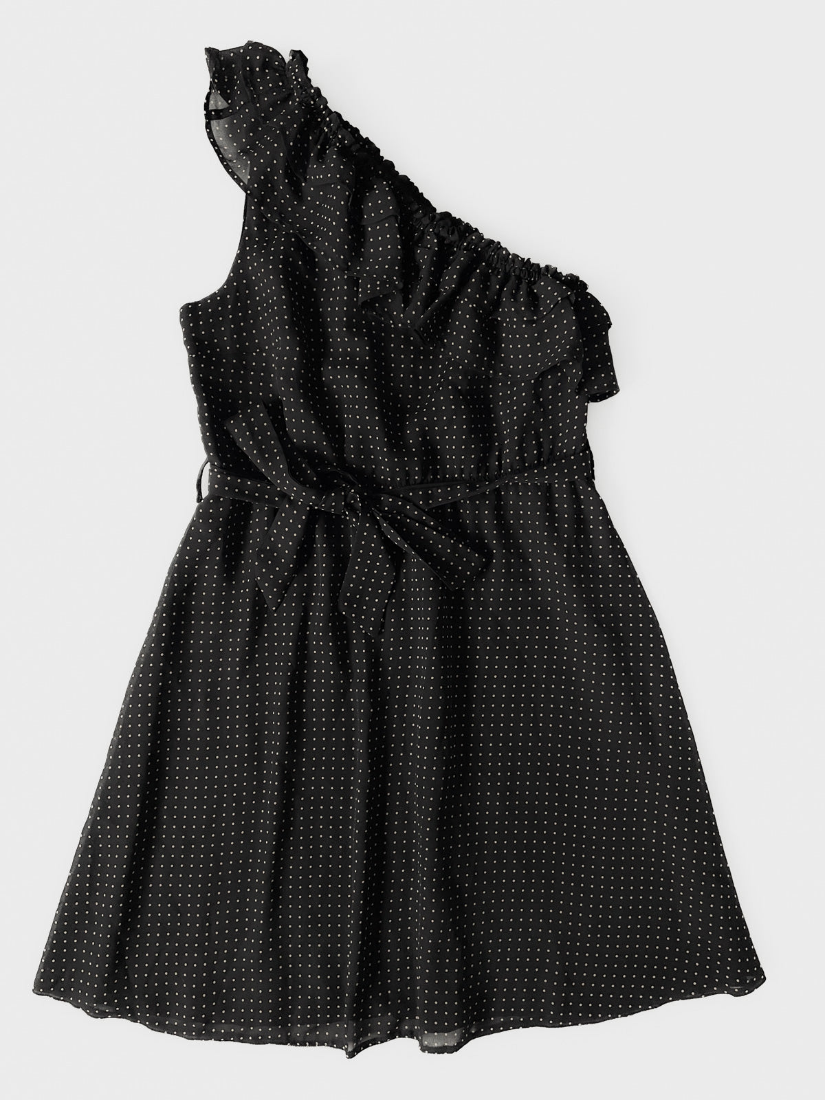 One Shoulder Black Polka Dot Spot Dress in Black