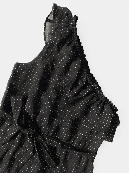 One Shoulder Black Polka Dot Spot Dress in Black