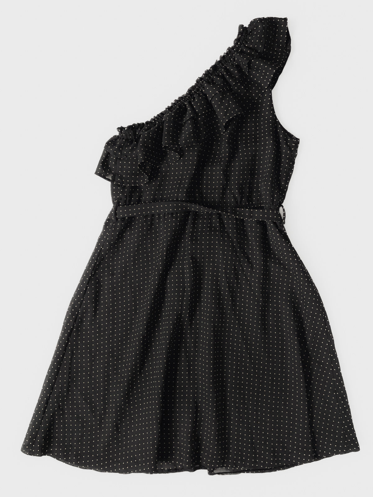 One Shoulder Black Polka Dot Spot Dress in Black