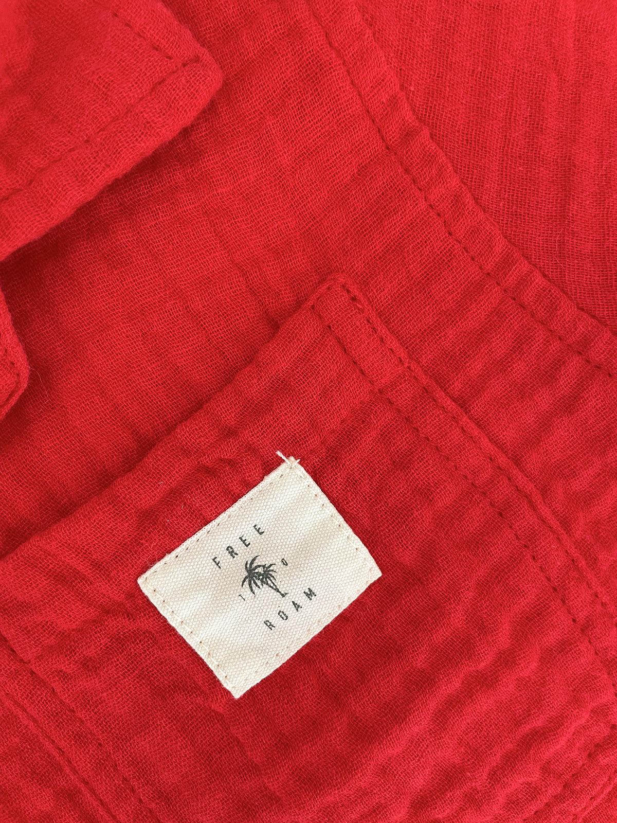 Kids Red Cotton Muslin Short Sleeve Button Up Shirt