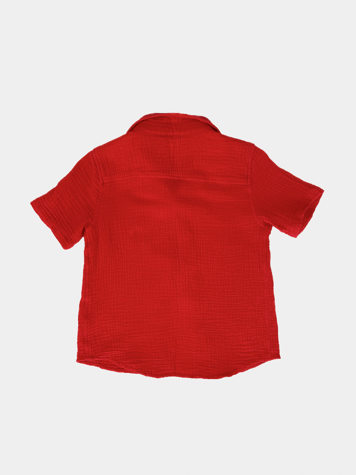 Kids Red Cotton Muslin Short Sleeve Button Up Shirt