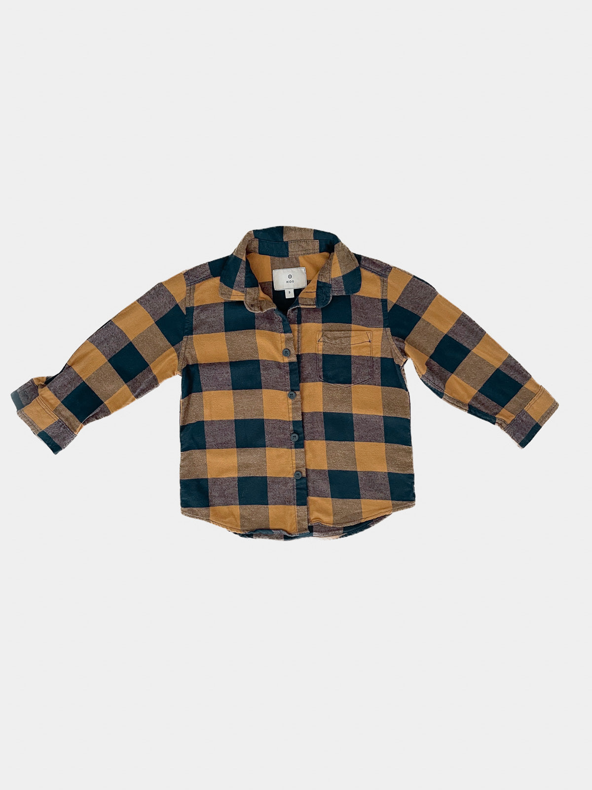 Kids Orange & Navy Plaid Flannelette Button Up Shirt