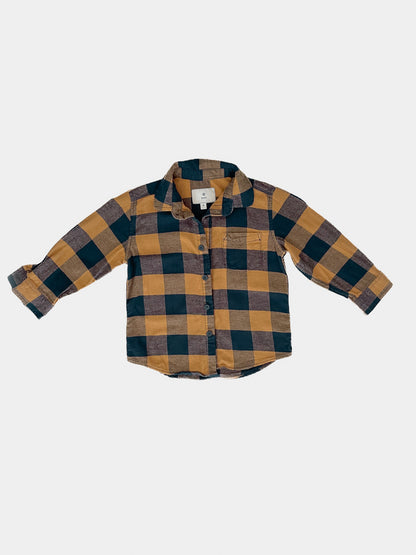 Kids Orange & Navy Plaid Flannelette Button Up Shirt