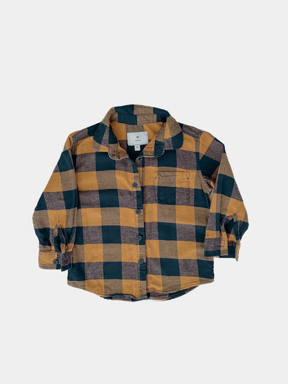 Kids Orange & Navy Plaid Flannelette Button Up Shirt