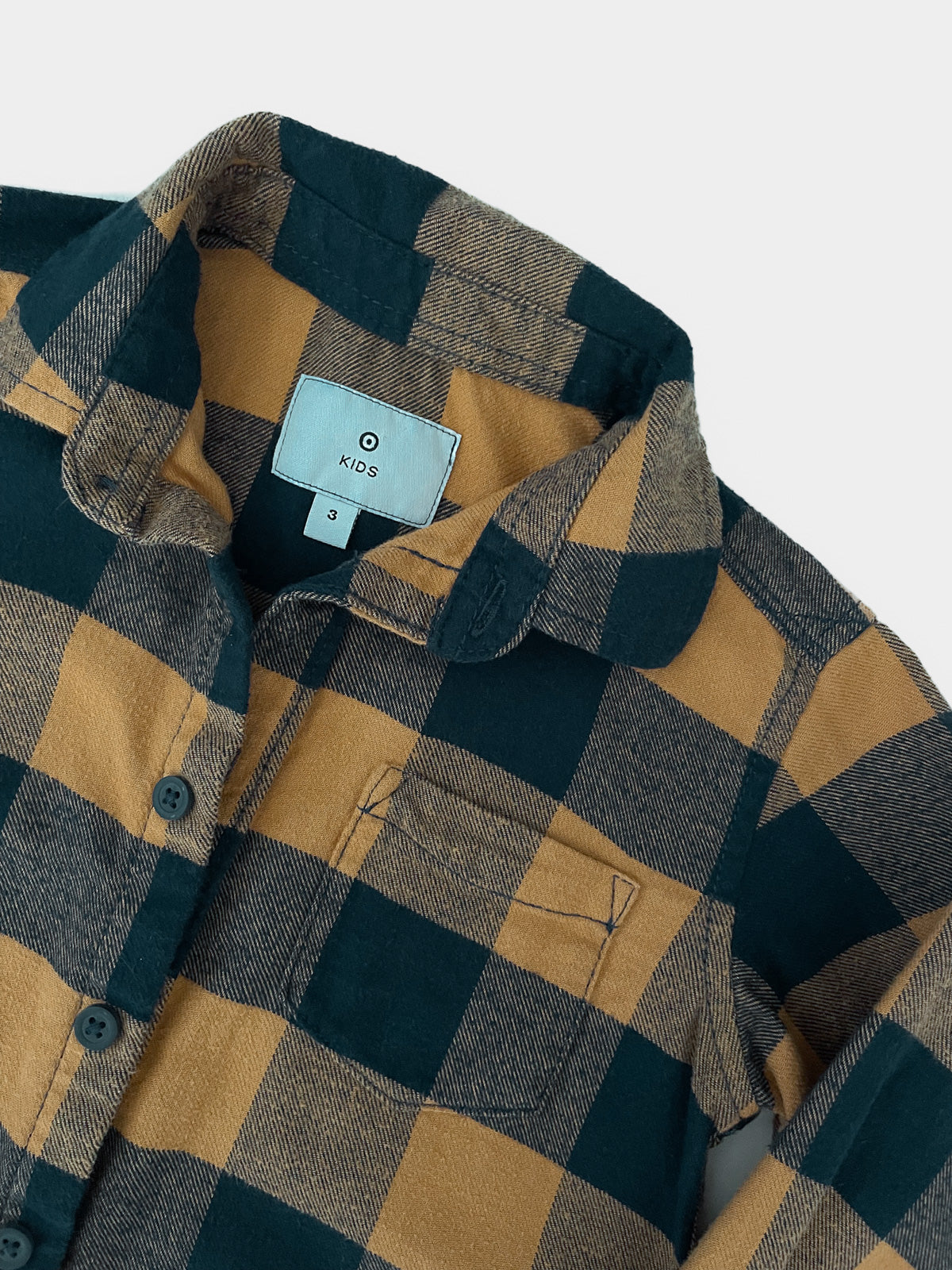 Kids Orange & Navy Plaid Flannelette Button Up Shirt