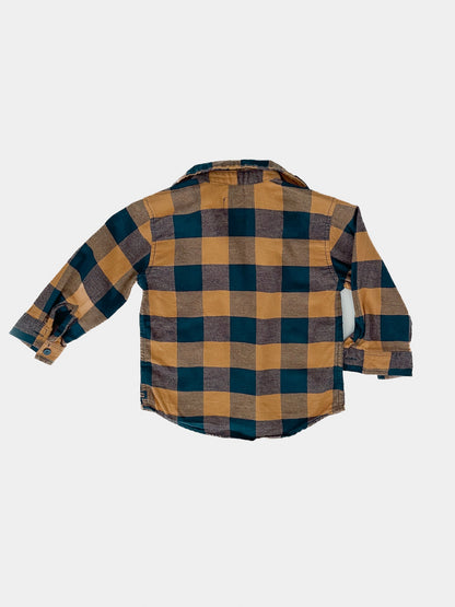 Kids Orange & Navy Plaid Flannelette Button Up Shirt