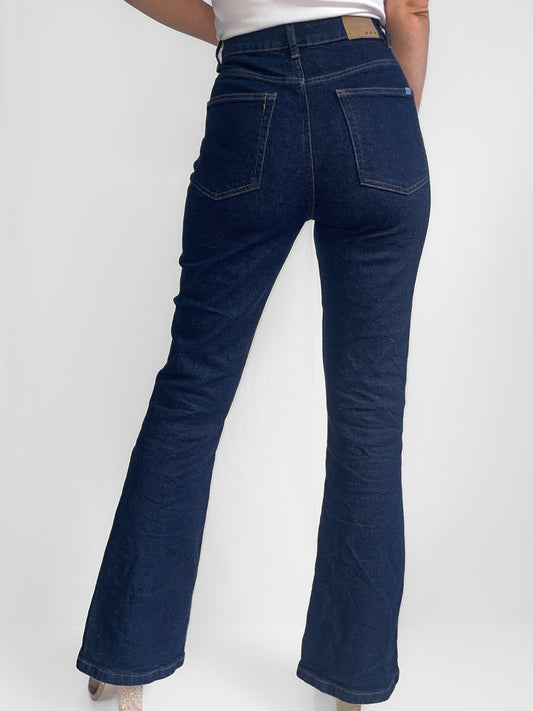 Grab Denim Organic Cotton Flare High Rise in Dark Wash