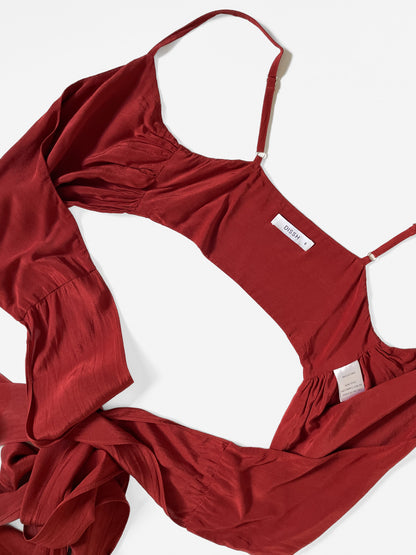 Rust Red Silky Wrap Around Tie Up Cami Top