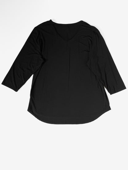 Black Bamboo Three Quarter Sleeve V Neck Top