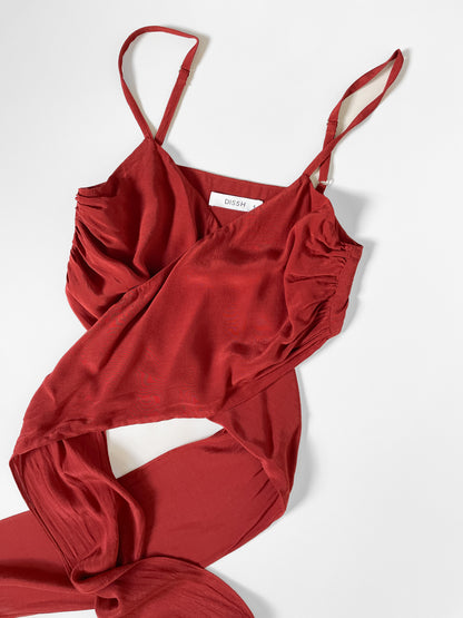 Rust Red Silky Wrap Around Tie Up Cami Top