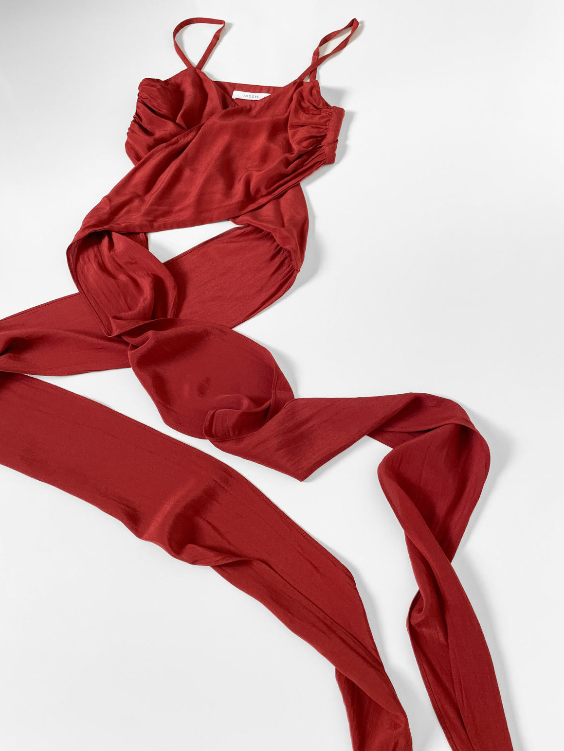 Rust Red Silky Wrap Around Tie Up Cami Top