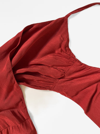 Rust Red Silky Wrap Around Tie Up Cami Top