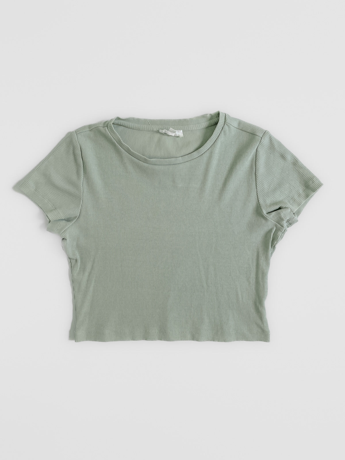 Sage Green Ribbed Cotton Cropped Baby Tee