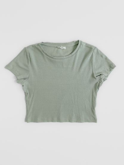 Sage Green Ribbed Cotton Cropped Baby Tee