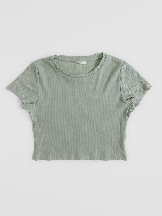 Sage Green Ribbed Cotton Cropped Baby Tee