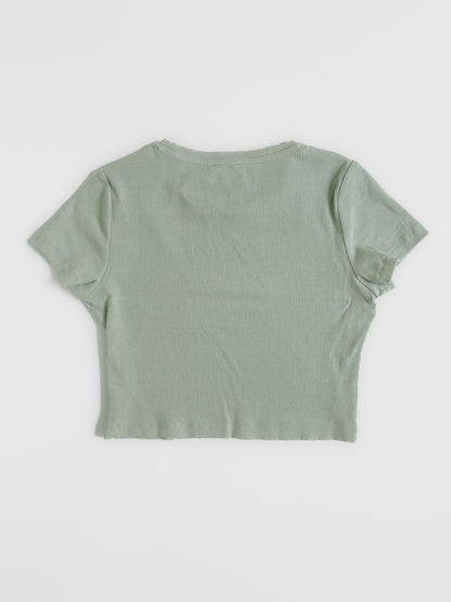 Sage Green Ribbed Cotton Cropped Baby Tee
