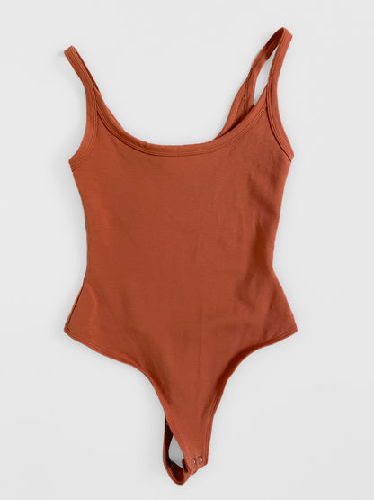 Soft Cotton Bodysuit in Burnt Ochre