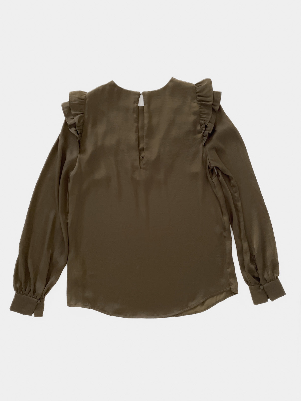 Ruffle Trim Satin Blouse in Olive Green