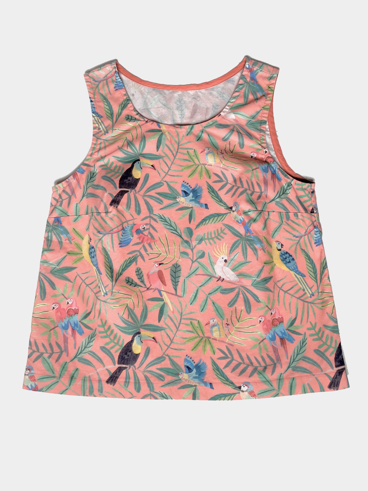 Peach Tropical Bird Structured Woven Cotton Tank