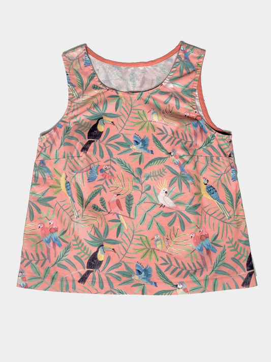 Peach Tropical Bird Structured Woven Cotton Tank