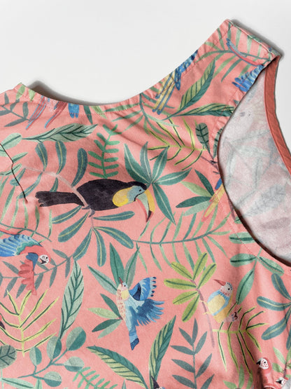 Peach Tropical Bird Structured Woven Cotton Tank