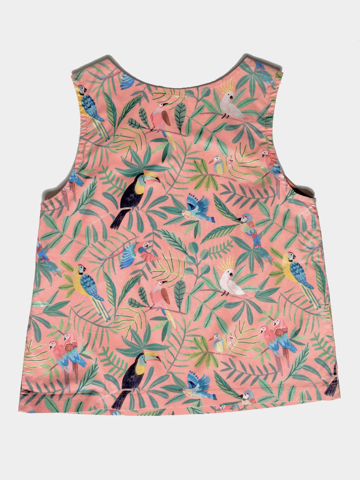 Peach Tropical Bird Structured Woven Cotton Tank