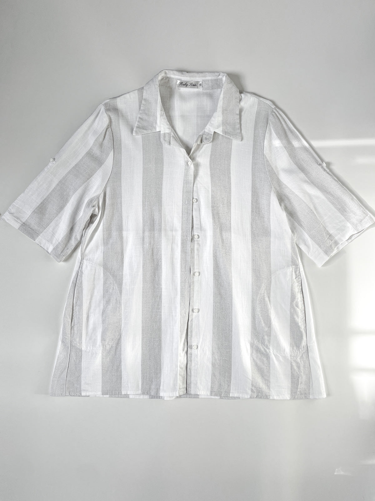 White Grey Stripe Linen Blend Shirt