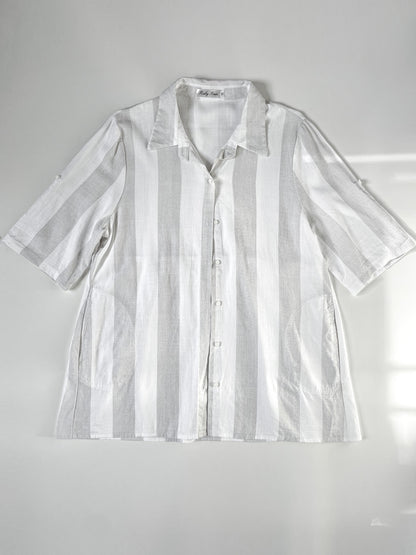 White Grey Stripe Linen Blend Shirt