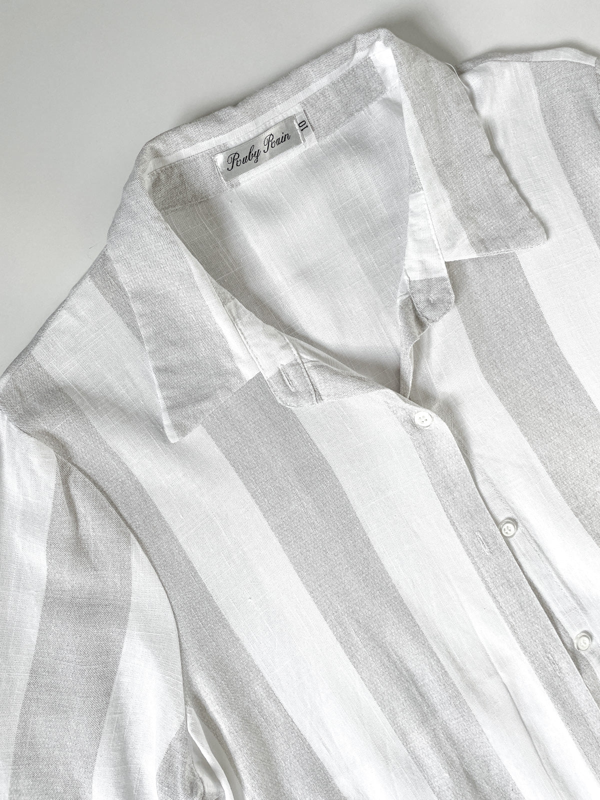 White Grey Stripe Linen Blend Shirt