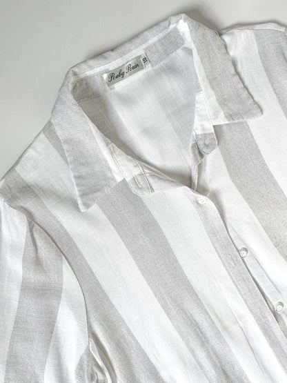 White Grey Stripe Linen Blend Shirt