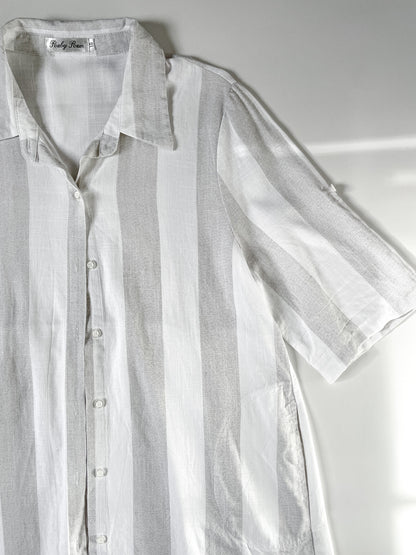White Grey Stripe Linen Blend Shirt