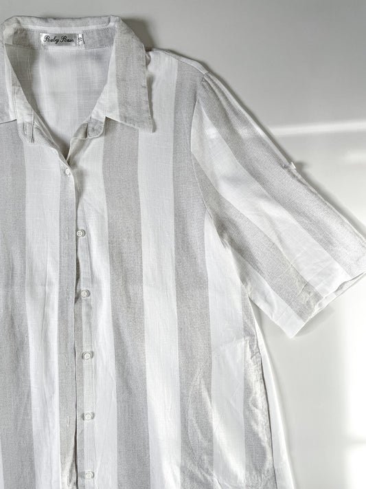 White Grey Stripe Linen Blend Shirt