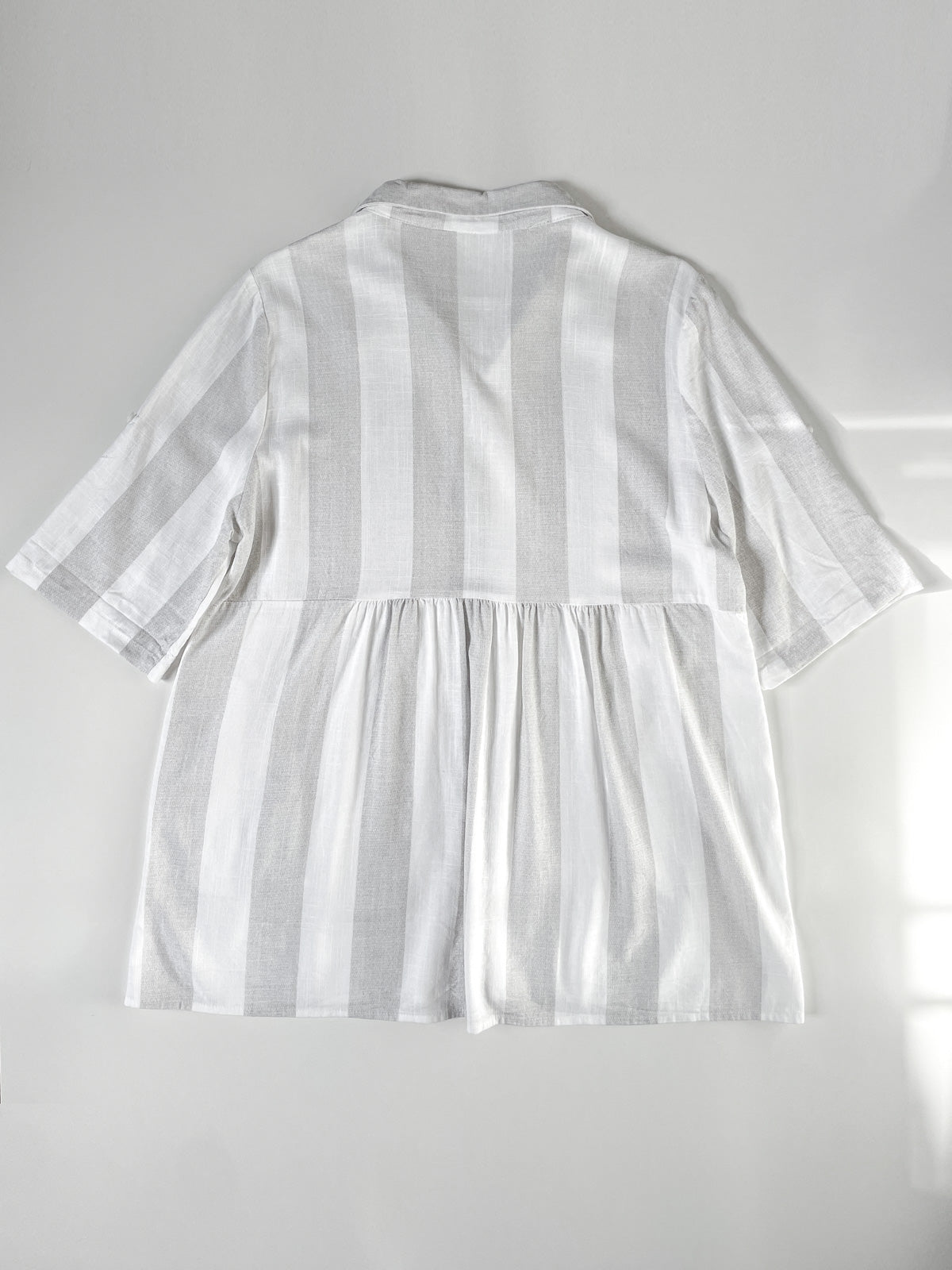 White Grey Stripe Linen Blend Shirt