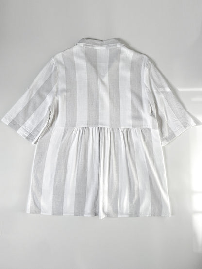 White Grey Stripe Linen Blend Shirt