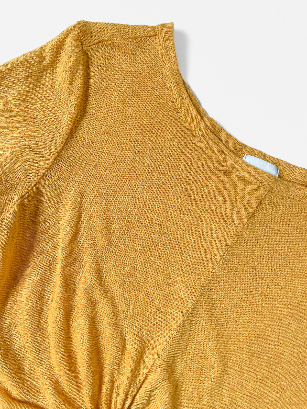 Mustard Mango Yellow Slub Jersey Twist Knot Front Cropped Baby Tee