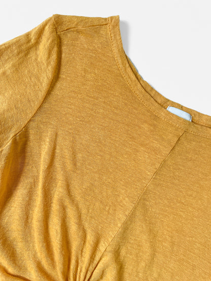 Mustard Mango Yellow Slub Jersey Twist Knot Front Cropped Baby Tee