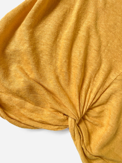 Mustard Mango Yellow Slub Jersey Twist Knot Front Cropped Baby Tee